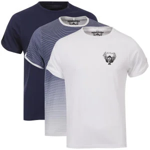 Ringspun Men's 3-Pack Leopard Short Sleeve Crew T-Shirt - Royal Striped/Navy/White - S - Royal Striped/Navy/White Afbeelding 1