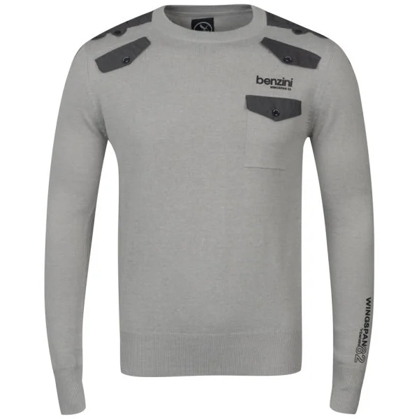 Benzini Men's Button Pocket Detail Knit - Grey Marl - S - Grijs Afbeelding 1