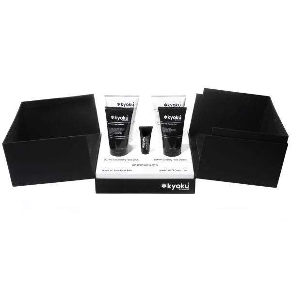 Kyoku for Men Gift Box - Razor Repair Balm, Exfoliating Facial Scrub, Daily Facial Cleanser, Lip Fuel , Oil Control Lotion Afbeelding 1
