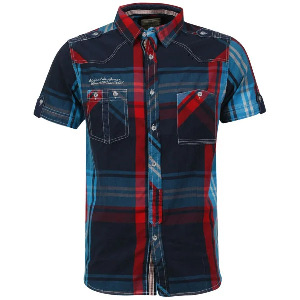 Brave Soul Men's Arcade All Over Check Shirt - Navy/Ecru/Blue/Red - S - Navy/Ecru/Blue/Red Afbeelding 1