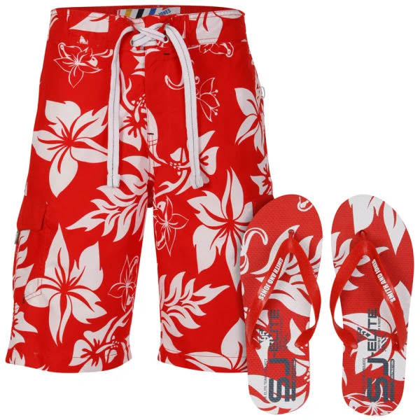 Smith & Jones Aniani Men's Swim Shorts and Flip Flops - Red - S - Rood Afbeelding 1