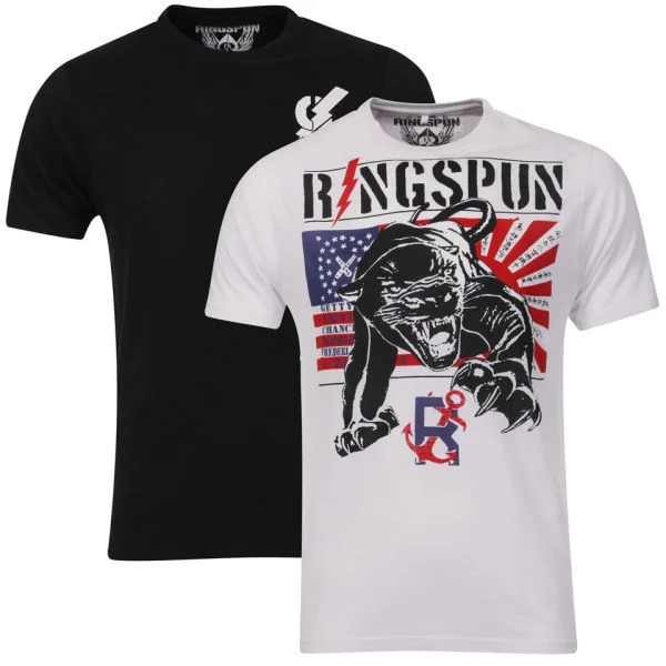 Ringspun Men's Panthers 2-Pack Graphic T-Shirt - White/Black - S - White/Black Afbeelding 1