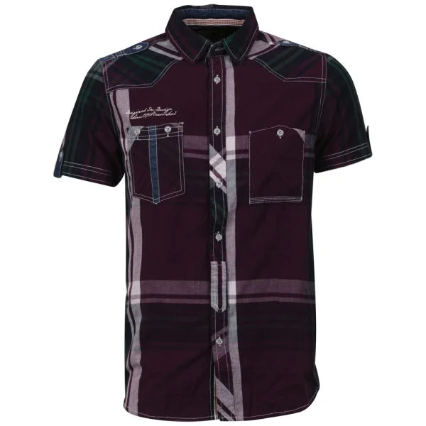 Brave Soul Men's Arcade All Over Check Shirt - Purple/Green/Navy/White - S - Purple/Green/Navy/White Afbeelding 1