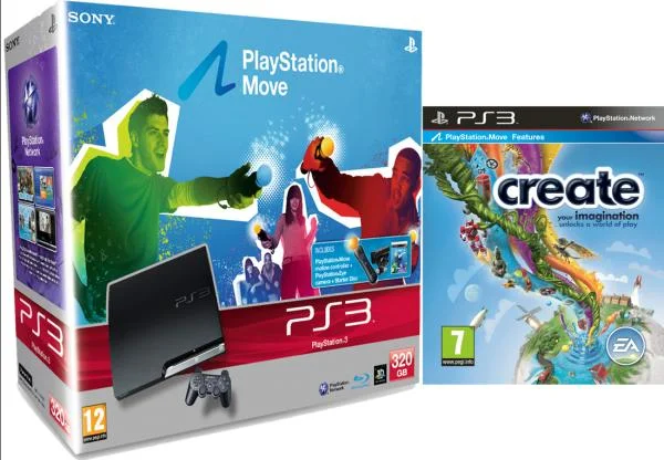 Playstation 3 PS3 Slim 320GB Console: Bundle (Includes PS3 Move Starter Kit and Create) Afbeelding 1