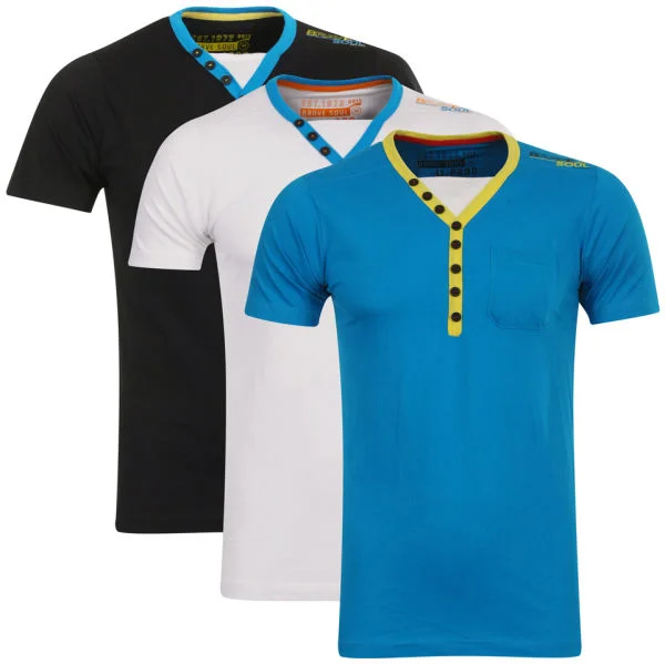 Brave Soul Men's 3-Pack Chiverton V-Neck T-Shirt - Blue/Black/White - S - Multi Colour Afbeelding 1