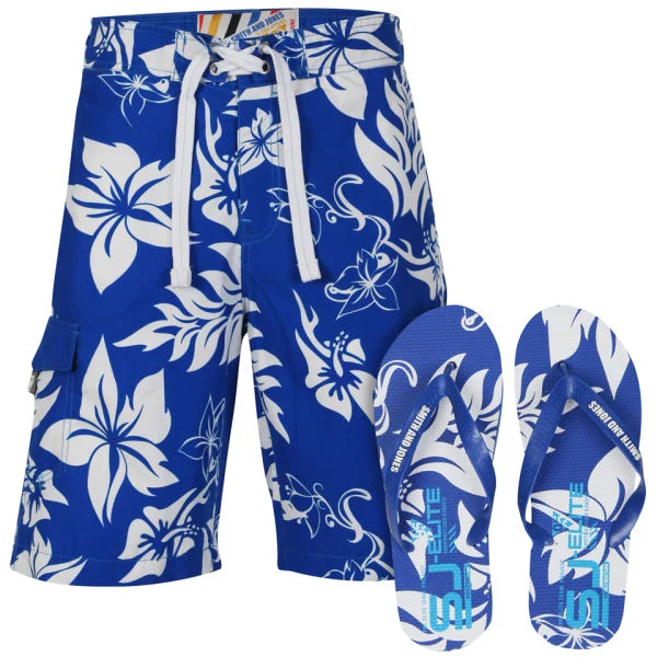 Smith & Jones Aniani Men's Swim Shorts and Flip Flops - Blue - S - Blauw Afbeelding 1