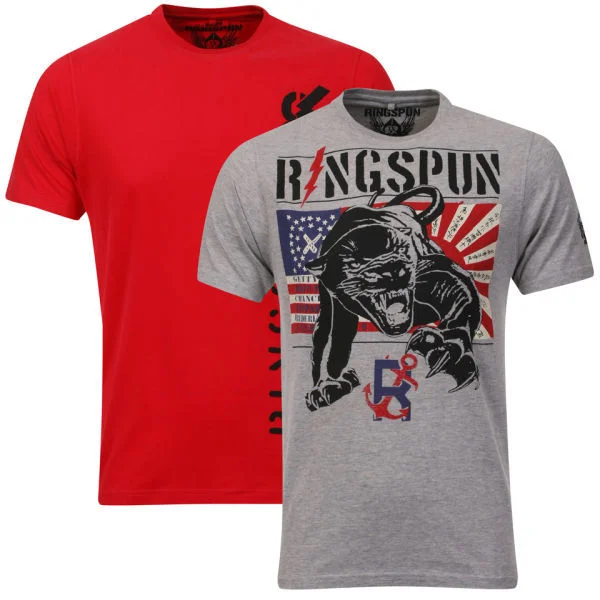Ringspun Men's Panthers 2-Pack Graphic T-Shirt - Grey Marl/Red - S - Grey Marl/Red Afbeelding 1