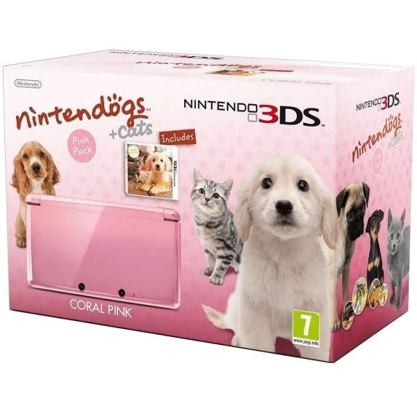 Nintendo 3DS Console (Coral Pink) Includes Nintendogs + Cats Afbeelding 1