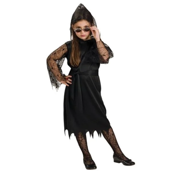 Gothic Lace Vampiress Girls Fancy Dress Costume - S - Zwart Afbeelding 1