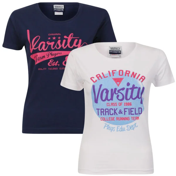 Varsity Team Players Women's 2-Pack T-Shirt - White California/Navy Swoosh - S - White/Navy Afbeelding 1