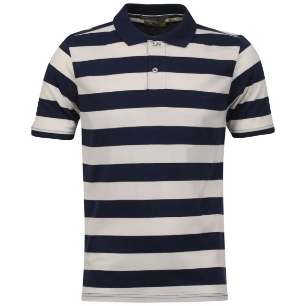 Brave Soul Men's Huxley Polo Stripe T-Shirt - Navy/Cream - S - Navy/Cream Afbeelding 1