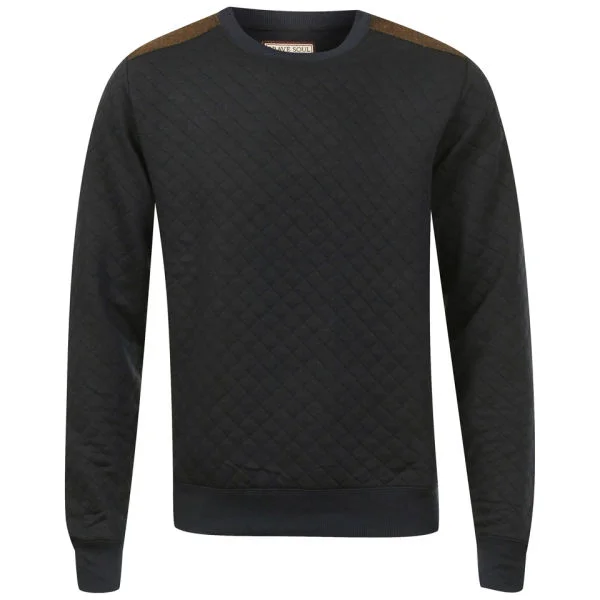 Brave Soul Men's Kedrov Quilted Sweatshirt with Elbow & Shoulder Patches - Navy - S - Navy blauw Afbeelding 1