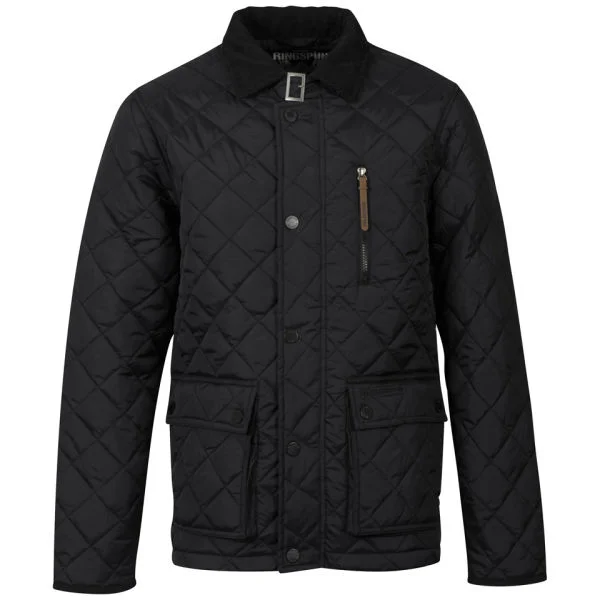 Ringspun Men's Domino Quilted Jacket - Black - S - Black Barber Afbeelding 1