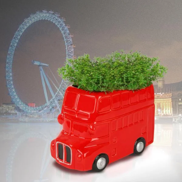 Ceramic Red Double Decker Bus Planter Afbeelding 1