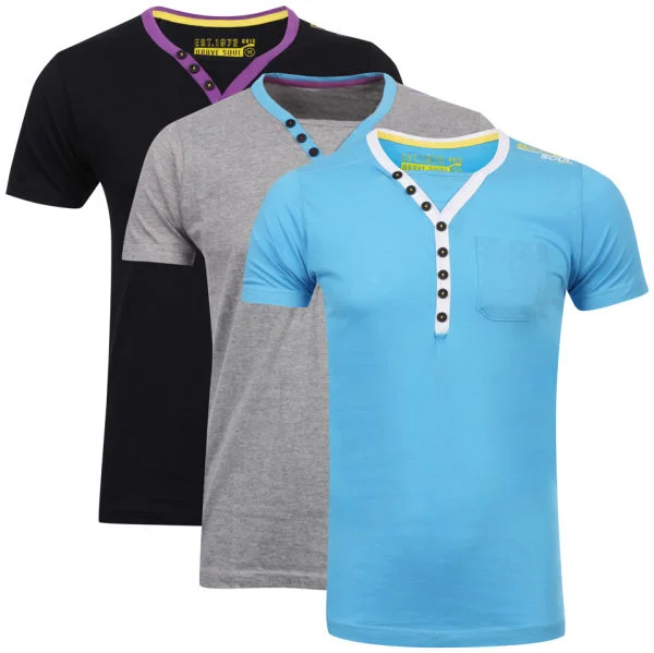 Brave Soul Men's 3-Pack Chiverton V-Neck T-Shirt - Black/Grey/Blue - S - Multi Afbeelding 1