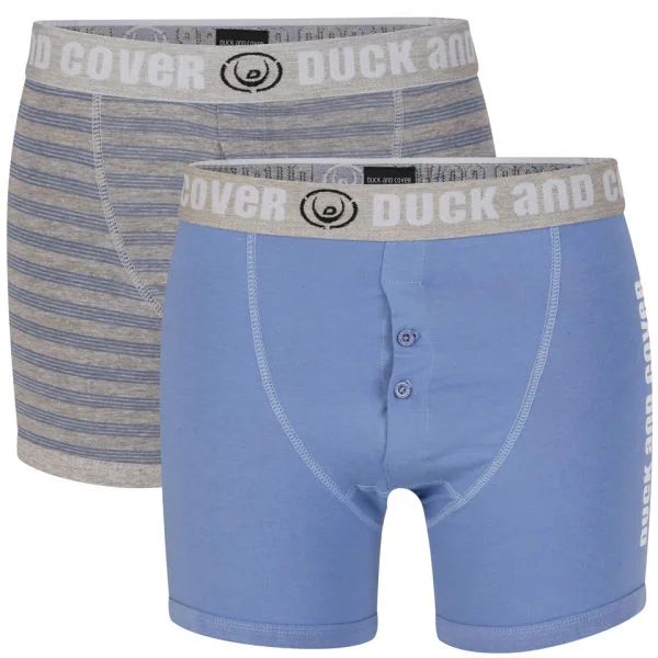Duck and Cover Men's 2-Pack Boxer - Blue/ Grey Stripe - S - Blue/Grey Stripe Afbeelding 1