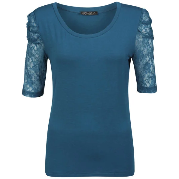 Brave Soul Women's Mischa Lace Sleeve Top - Dark Teel - S - Dark Teal Afbeelding 1