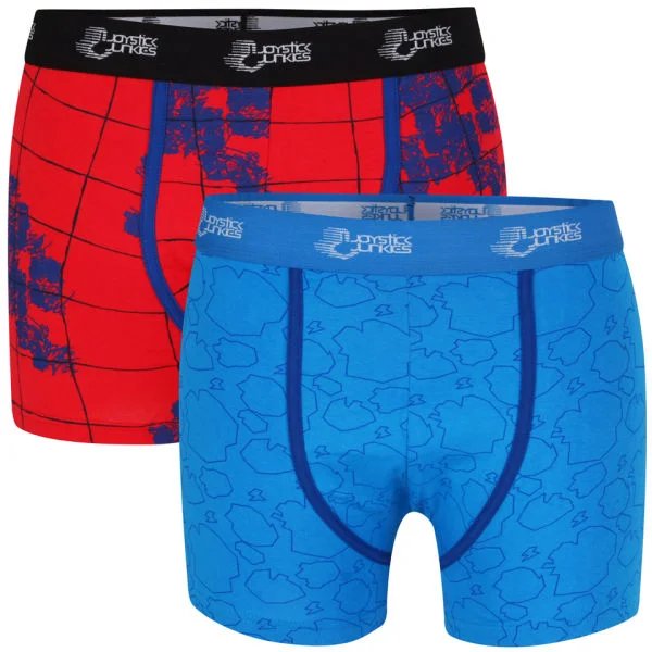 Joystick Junkies Men's Two Pack Boxers - Red Pattern / Blue - S - Red Pattern / Blue Afbeelding 1