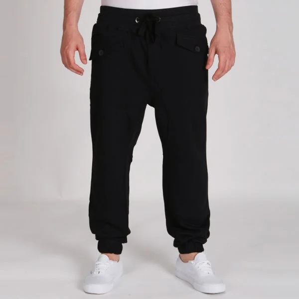 Brave Soul Men's Drawcord Jogging Bottoms - Black - S - Zwart Afbeelding 1