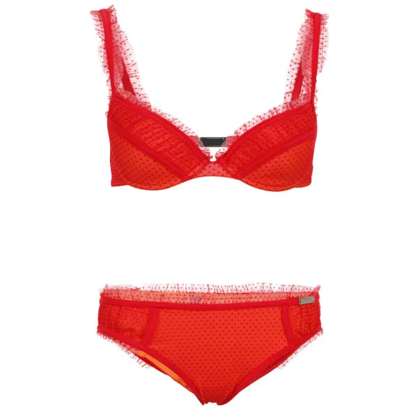 John Galliano Women's Polka Dot Lace Bikini - Red - 10 - Rood Afbeelding 1