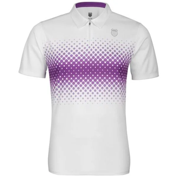 K-Swiss Men's Fading Stripe Polo Shirt - White/Purple Magic - S - White/Purple Magic Afbeelding 1