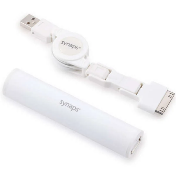 Synaps SmartPhone Power Bank Charger Plus TriPlug Retractable Cable (White) for iPhone/iPod Afbeelding 1