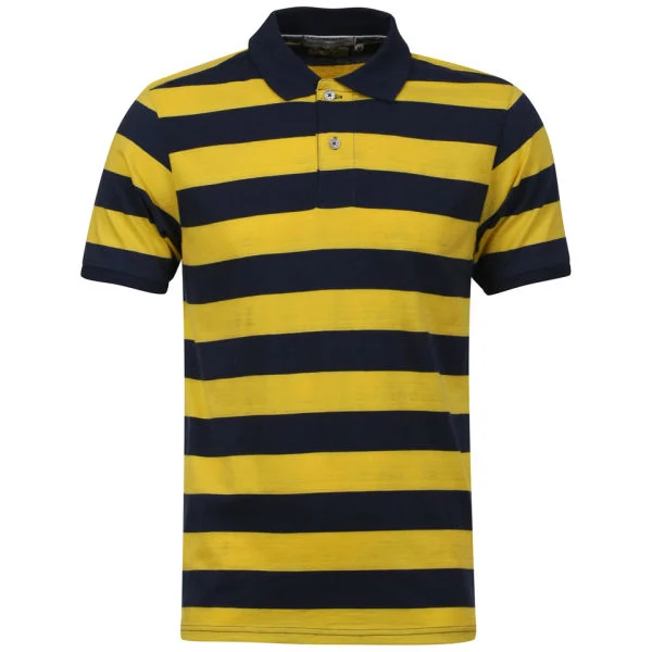 Brave Soul Men's Huxley Polo Stripe T-Shirt - Navy/Yellow - S - Navy/Yellow Afbeelding 1