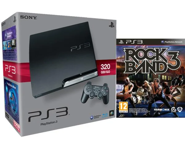 Playstation 3 PS3 Slim 320GB Console: Bundle (Includes Rock Band 3) Afbeelding 1