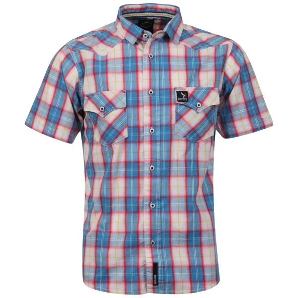 Benzini Men's Short Sleeved Check Shirt - Blue - S - Blauw Afbeelding 1