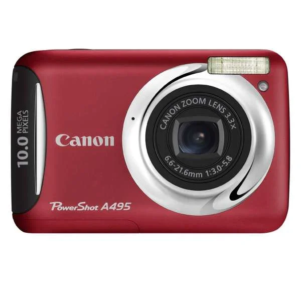 Canon PowerShot A495 10MP 3.3x Optical Zoom 2.5 Inch LCD - Red Afbeelding 1