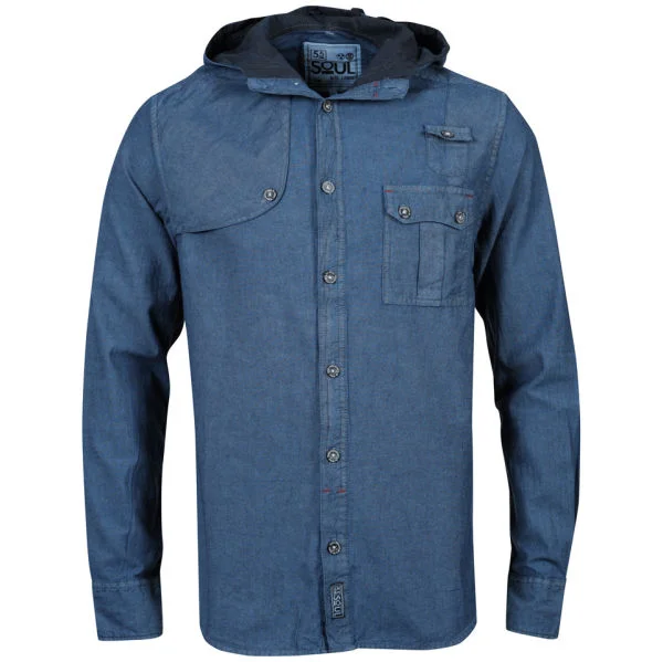 55 Soul Men's Baruch Hooded Shirt - Denim - S - Denim Afbeelding 1