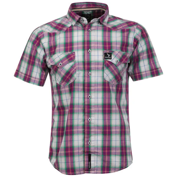 Benzini Men's Short Sleeved Check Shirt - Red - S Afbeelding 1