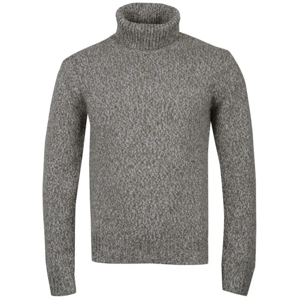Hartford Men's Tweed Knit Turtle Roll Neck Jumper - Stone - S - Steen Afbeelding 1