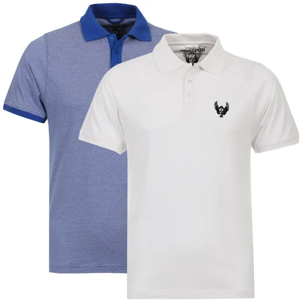 Ringspun Men's 2-Pack Jagger Short Sleeve Polo T-Shirt - Royal Blue Striped/White - S - Royal Blue Striped/White Afbeelding 1