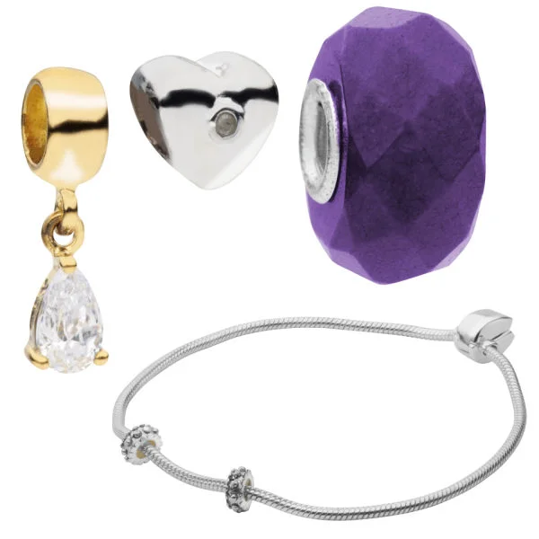 Amadora Silver Bracelet & Three Charm Set Afbeelding 1