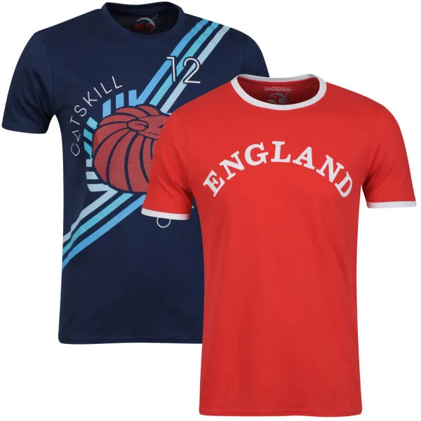 Catskill Men's 2-Pack Euston T-Shirts - Navy/Red - S - Navy/Red Afbeelding 1