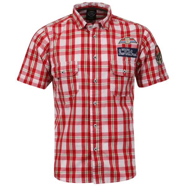 Benzini Men's Belmont Short Sleeved Check Shirt - Red - S - Rood Afbeelding 1