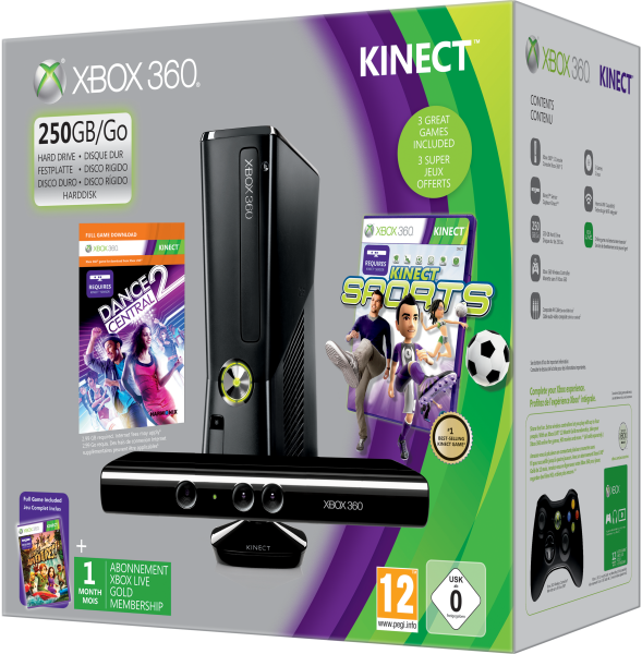 Xbox 360 250GB Kinect Holiday Bundle (Includes Kinect Adventures, Kinect Sports, Dance Central 2, 1 Month Xbox Live) Afbeelding 1