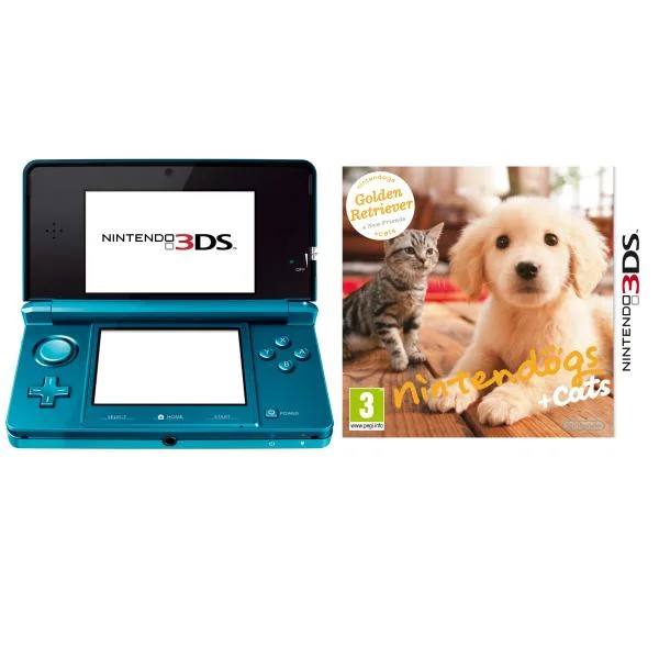 Nintendo 3DS Console (Aqua Blue) Bundle: Includes Nintendogs and Cats (Golden Retriever and Friends) Afbeelding 1