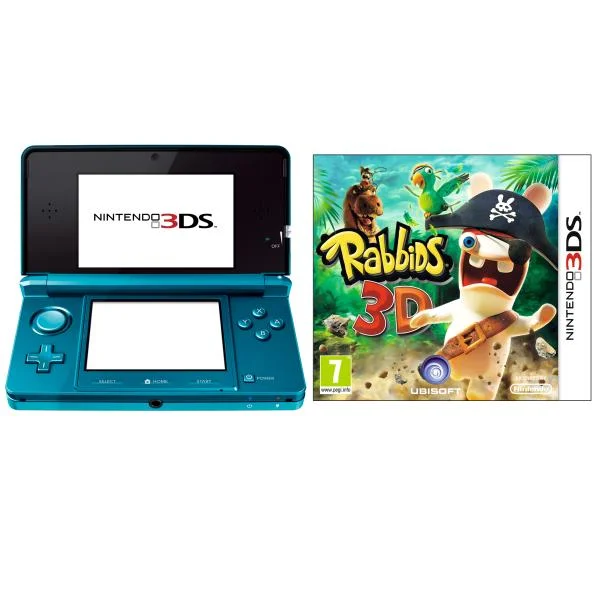 Nintendo 3DS Console (Aqua Blue) Bundle: Includes Rabbids 3D Afbeelding 1