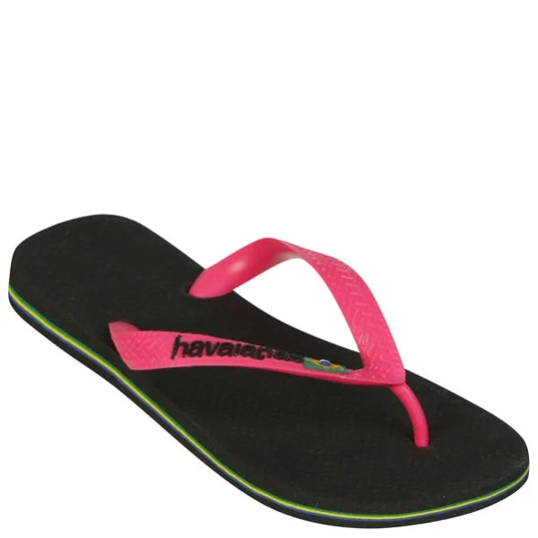 Havaianas Women's Brasil Logo Flip Flops - Black/Rose - 1/2 - Black/Rose Afbeelding 1
