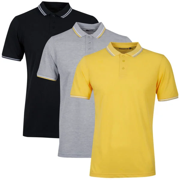 Brave Soul Men's 3-Pack Tip Polo - Yellow/Light Grey Marl/Black - S - Yellow/Light Grey Marl/Black Afbeelding 1