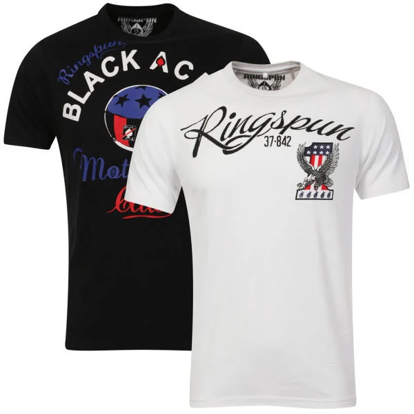 Ringspun Men's Biker 2-Pack Graphic T-Shirt - Black/White - S - Black/White Afbeelding 1