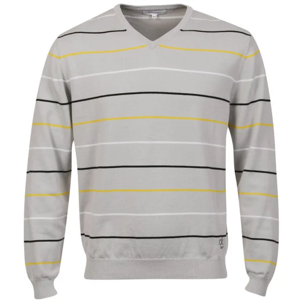 Calvin Klein Men's V-Neck Knitted Long Sleeved Striped Top - Silver - S - Silver Afbeelding 1