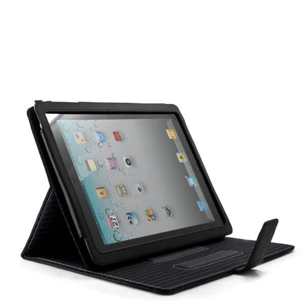 Maya Aluminium Lined Leather Case for The New iPad - Black with Pin Stripe Lining Afbeelding 1