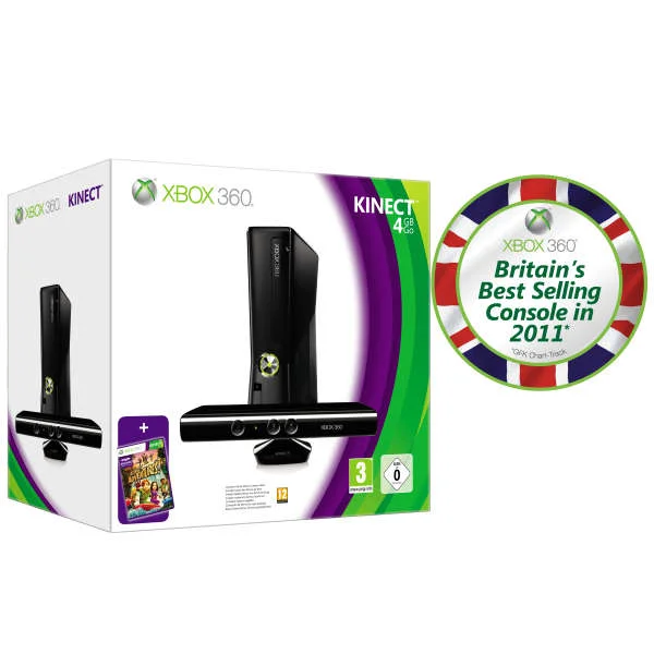 Xbox 360 Console Bundle: 4GB Memory, Kinect & Kinect: Adventures Afbeelding 1