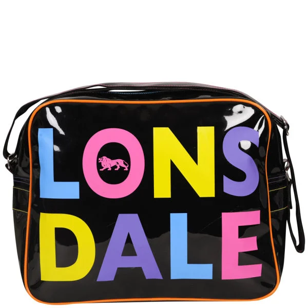 Lonsdale Multi Logo Patent Messenger Bag - Black Afbeelding 1