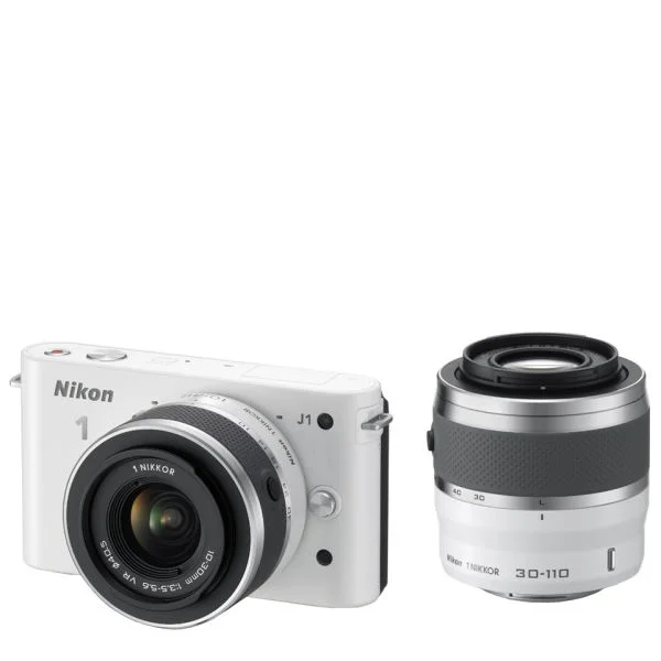 Nikon 1 J1 Compact System Camera with 10-30mm and 30-110mm Double Lens Kit - White (10.1MP) 3 Inch LCD Refurbished Afbeelding 1
