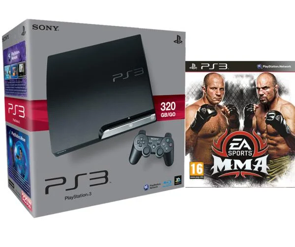 Playstation 3 PS3 Slim 320GB Console: Bundle (Includes MMA: Mixed Martial Arts) Afbeelding 1
