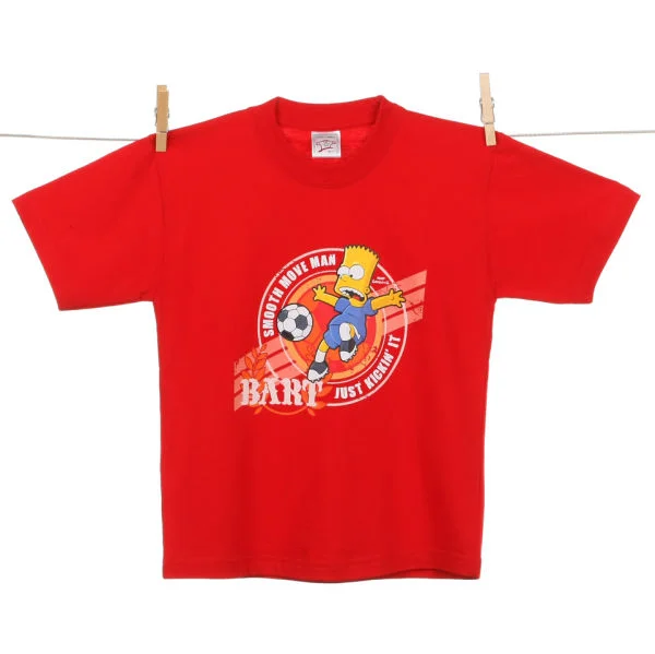 Kid's Bart Simpson Football T - Shirt - Red - 3-4 Yrs - Rood Afbeelding 1